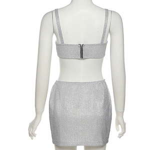 2025 <span class=keywords><strong>vendita</strong></span> calda estate <span class=keywords><strong>abbigliamento</strong></span> donna due pezzi gonna <span class=keywords><strong>Sexy</strong></span> Club brillante bendaggio gonna e senza maniche Top corto 2 pezzi - Product Image 6