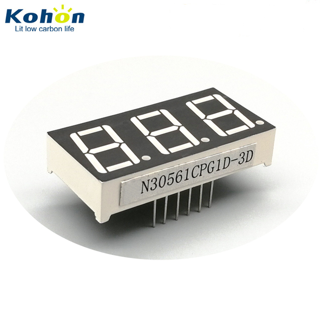 High Brightness 0.56 Inch Common Cathode 3 Digit LED Seven Segment Display Pure Green