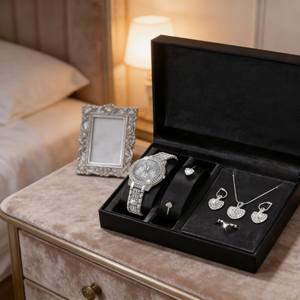 Nouvel ensemble de <span class=keywords><strong>5</strong></span> pièces LP32 en or rose entièrement serti de diamants, <span class=keywords><strong>montre</strong></span> à quartz élégante et décontractée, boucles d'oreilles, collier, bracelets, montres pour femmes - Product Image 5