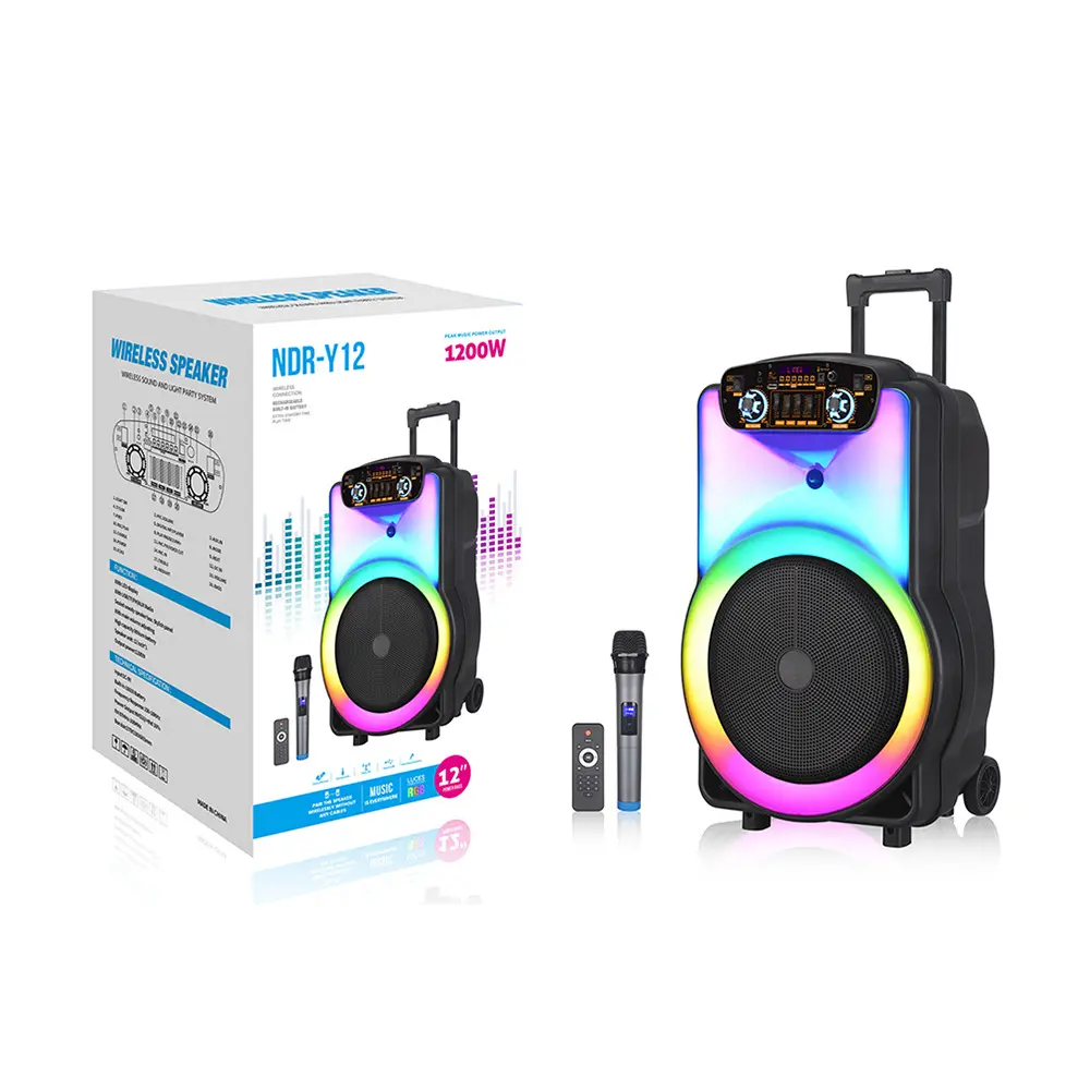 KYYSLB 200W 12 Inch Subwoofer Active Speaker Cool Light Outdoor Audio Portable Home Blueteeth Stereo Loudspeaker Music Player