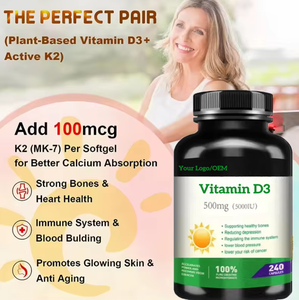 Integratori Vegani OEM di Vitamina D3, Calcio, Magnesio e Zinco, Compresse di Vitamina D3 5000UI 10000UI, Capsule di Vitamina D3 K2 - Product Image 2