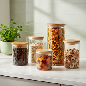 Barattoli Contenitori per Alimenti di Alta Qualità in Policarbonato Trasparente con Coperchio Ermetico in Bambù per Cucina e Dispensa Efficiente - Product Image 4