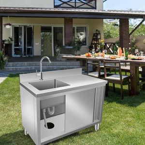 Mueble de Acero Inoxidable 304 con Fregadero Integrado, para Uso Doméstico y Comercial, Encimera, Banco de Trabajo, Almacenamiento para Estufa - Product Image 1