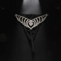 Chaîne de corps en strass en forme de cœur pour bikini, chaîne de taille T-back, chaîne de string plaquée or, lingerie sexy, culotte sexy