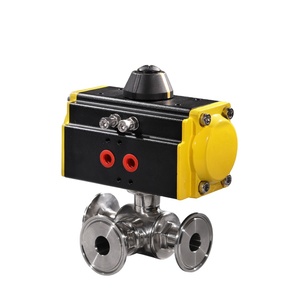 Vanne pneumatique à 3 voies COVNA pour commande urgente, DN40, port en L, actionnée pneumatiquement, en acier inoxydable 316, vanne à boisseau sphérique sanitaire avec raccord Tri-Clamp, simple action - Product Image 3