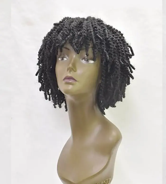 Trendy Black Color Defiant Synthetic Soft Faux Short Dreadlocks Wigs Braiding Twist Spring Curl Hair Wigs For Black Women/Men