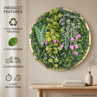 Vente en gros usine : Panneau mural végétal artificiel rond de 80 cm, feuillage coloré, cadre en herbe pour aménagement paysager commercial et décoration murale de magasin