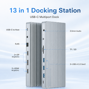 <span class=keywords><strong>13</strong></span>-in-1 DisplayLink USB-C Dock, Quad 4K (2x HDMI + 2x DP), 10 Gbit/s USB, Gigabit LAN, SD/TF, 100W PD, DC-betriebener Aluminium-Hub - Product Image 2