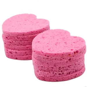 Wholesale makeup sponge Heart shaped pink Facial Sponges Compressed Cellulose Sponge Cleansing Exfoliating and makeup removal