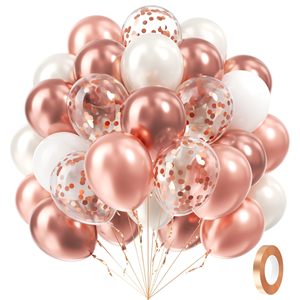 60 ballons en latex blanc nacré et or rose de 12 pouces pour la décoration de fiançailles, de fête prénuptiale, de mariage et d'anniversaire - Product Image 1