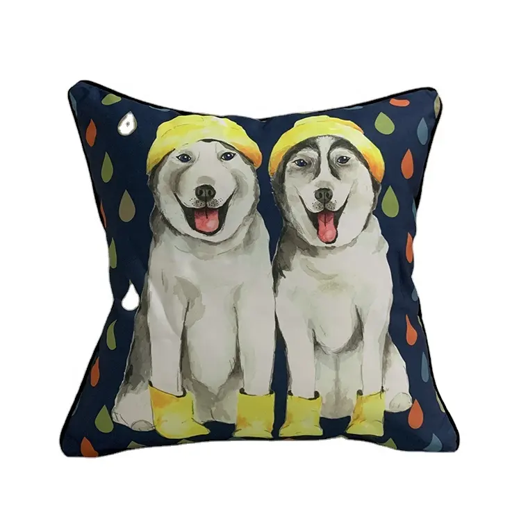 Outdoor Water Resistant Fabric Garden Patio Furniture Funky Photo Animal Print Cushion Dog Pattern Throw Pillow