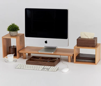 Support de Moniteur Simple en Noyer Massif Personnalisé pour Bureau, Rehausseur de Bureau Démontable avec Étagère de Rangement/Table Basse/Présentoir