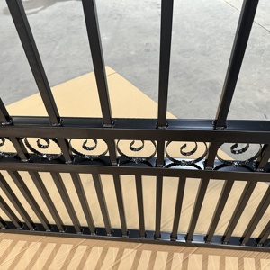 Cổng sắt sân vườn bền chắc, kiểu dáng trang trí, màu đen, 14/20ft, cửa đôi bằng sắt rèn - Product Image 2