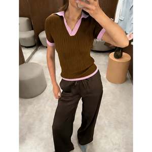 เสื้อสเวตเตอร์แขนสั้นลายซี่โครง เสื้อถักผู้หญิง คอเหลี่ยม สีขาว - Product Image 2