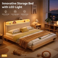 Massives Eichenholz Europäisches Design Kinderbett mit LED-Kopfteil und Ablage Umweltfreundliches Einzelbett für Kinder Modernes Schlafzimmer