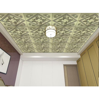 Panneau de plafond en PVC facile à installer, panneau décoratif en PVC de luxe, panneaux de plafond 3D, mur de fond avec détails dorés pour la maison