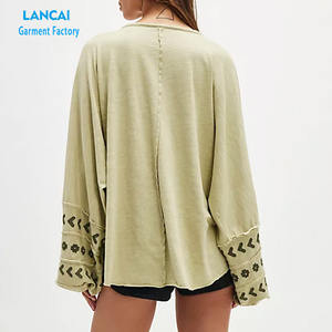 Custom Logo Floral Printing <b>T</b>-<b>shirts</b> for Spring Womens <b>Shirt</b> Boxy <b>Fit</b> Casual <b>Long</b> Sleeve <b>Shirts</b> - Product Image 2