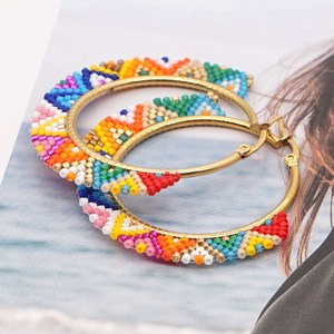 Pendientes de Aro con Cuentas de Arroz de Colores Estilo Bohemio, Piedras Preciosas, Acero Inoxidable PVD, Cuentas de Arroz Trenzadas, Pendientes de Aro <span class=keywords><strong>Grandes</strong></span> - Product Image 3