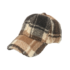 Gorra de béisbol de 6 paneles con estampado escocés tartán británico, visera curva, forro polar Sherpa grueso y cálido, tweed grueso 100% poliéster, estilo británico, Invierno 2025 - Product Image 4