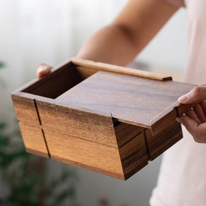 Caja de pañuelos de madera maciza de nogal sudamericano, caja de servilletas de madera maciza de lujo ligero para hotel, cajón creativo para restaurante y hogar - Product Image 3