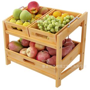 Estante de Almacenamiento de Frutas de Bambú de Varias Capas, Organizador de Verduras de 2 Niveles para Cocina, Contenedor de Aperitivos para Escritorio - Product Image 4