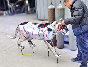 유핀 동물원 입구 정원 장식 사나운 야생 동물 예술 스테인리스 스틸 호랑이 조각상 - Product Image 6