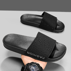 Black PU Slide Sandals Open Toe Breathable Rhinestone Decor EVA Outsole <b>Summer</b> Fashion <b>Slippers</b> - Product Image 3