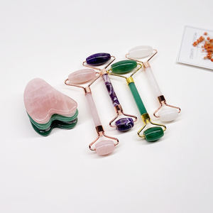 Rouleau de massage facial en quartz rose et jade, Gua Sha, pour la beauté - Product Image 2