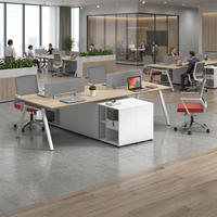 Postazione di Lavoro per Ufficio per 4 Persone, Configurazione Schiena a Schiena con Cassetti Portaoggetti e Divisorio Privacy, Tavolo in Melamina