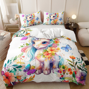 Juego de cama de poliéster personalizable para dormitorio Juego de funda nórdica 3D Unicorn Girls - Product Image 5