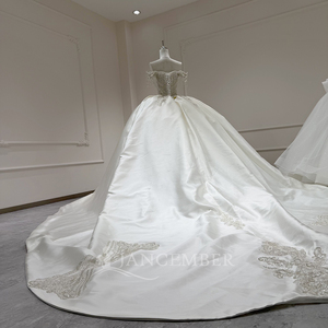 Xx75 Modern Luxury Satin Ivory Floor-Length Ball Gown with <b>Silver</b> Floral Appliques and Embroidery Wedding <b>Dress</b> for - Product Image 6