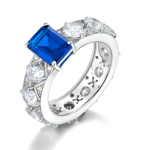 Anello di zaffiro blu in argento Sterling 925 gioielli di moda anello in pietra di zirconio cubico