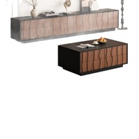 Ensemble meuble TV et table basse rétro mi-siècle, design épuré, extensible, moderne et simple, en panneaux de particules, pour salon et chambre