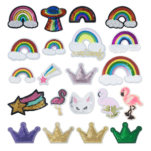 Mô hình cầu vồng <span class=keywords><strong>sequin</strong></span> thêu, thêu máy tính, vá <span class=keywords><strong>sequin</strong></span>, vương miện và thêu hạt Sao băng. - Product Image 1