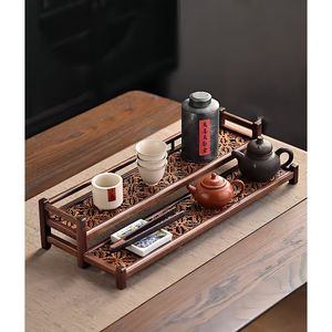 차 세트 보관 및 액세서리용 2 단 호두 슬라이스 2 단 울타리 티 트레이 우드 커피 컵 홀더 및 주최자 - Product Image 2