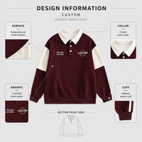 Pull-over Polo en Jersey Marron pour Garçon, Personnalisé avec Logo, Coupe Oversize, Coton Épais, Style Rugby, Tendance Urbaine, Preppy, OEM