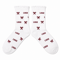 Chaussettes personnalisées à volants, motif jacquard mignon, antidérapantes, séchage rapide, en coton, décontractées, avec nœud, pour usage quotidien, style urbain, cadeau