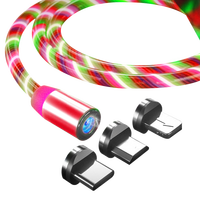Kabel pengisi daya USB mikro fokus 3-in-1 multi-fungsi bersinar LED magnetik untuk Android/Tablet konduktor tembaga