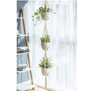 Supporto per piante da appendere a 3 livelli supporto per fioriera da appendere supporto per vasi da fiori in <span class=keywords><strong>corda</strong></span> di cotone fatto a mano decorativo per interni all'aperto - Product Image 1