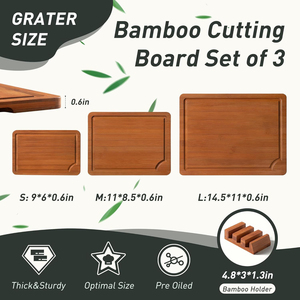 Ensemble de 3 planches à découper en bambou carbonisé sur mesure, bloc de découpe intelligent pour la cuisine avec support antidérapant pour gravure au laser - Product Image 5