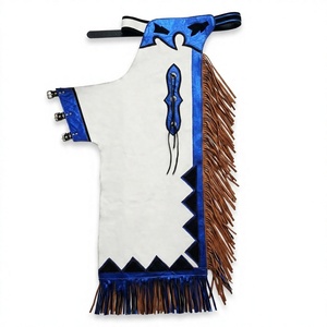 Chaleco de Cuero Blanco y Azul Estilo Rodeo Occidental, Sin Mangas, con Flecos y Borlas, Patrón Geométrico, Largo Completo, Cintura Media, Tejido, Unisex - Product Image 1