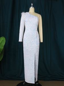 Bayanlar için akşam yemeği elbiseler uzun balo beyaz kokteyl beyaz pullu elbise gece elbisesi pullu - Product Image 2