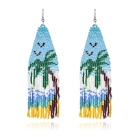 Anting-anting liontin manik-manik buatan tangan warna-warni bergaya Bohemia dengan rumbai, dilapisi rhodium imitasi untuk perhiasan ulang tahun wanita