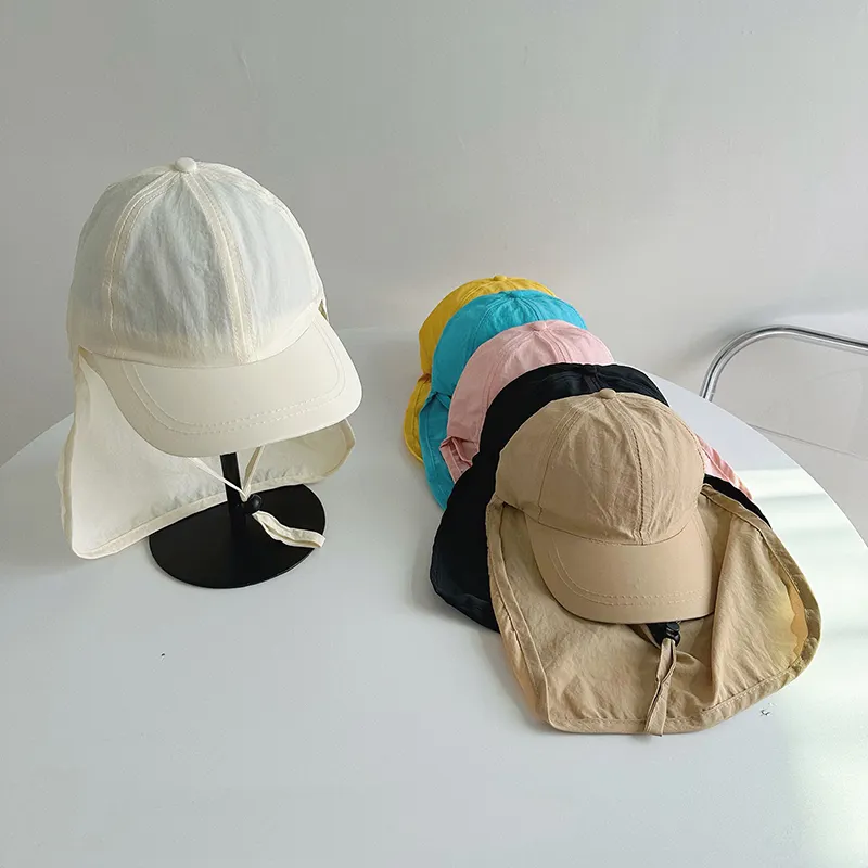 Wholesale Summer Baby Sun Hat for Girls Boys Outdoor Neck Ear Cover Anti UV Beach Caps Bucket Cap