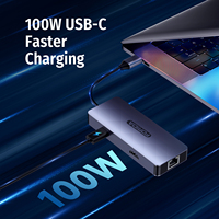 Hub USB-C 6-in-1 OEM Multifungsi, Stand Laptop dari Aluminium Alloy, 100W PD 3.0, 6 Port untuk 2.0 Type-C OTG, Tersedia