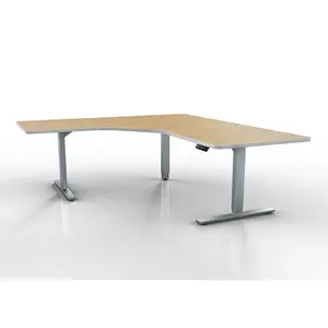 L shaped work table three feet sit stand electric height adjustable desk/table