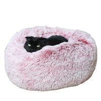 Nouveau lit-coussin pour chat et chien 2021, design de créateur, forme donut, en fausse fourrure unie, luxueux et doux, pour l'hiver et le printemps, taille et couleur personnalisables