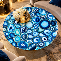 Panneau mural moderne en agate polie, pierre de cristal bleue rétroéclairée, carreaux de sol en pierre naturelle, pierres précieuses, luxe, salon, cuisine
