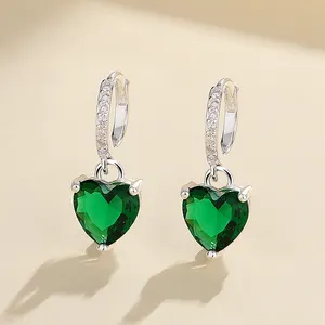 Wholesale Sterling Silver Heart Drop Earrings Featuring Bright Zircon 925 Silver Earrings