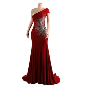 Wine Red Women Evening Dress Ladies Mermaid Velvet Long Prom Dress Made In China